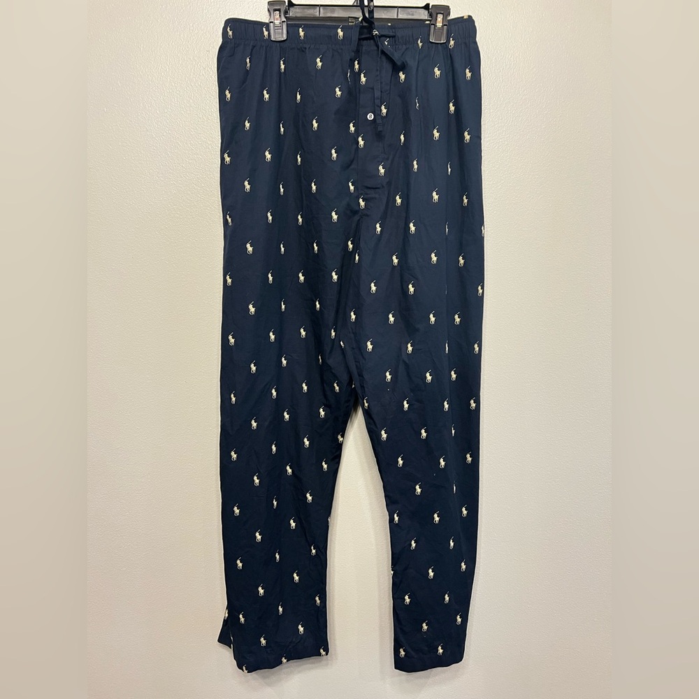 Polo by Ralph Lauren Men's Navy Pajama Lounge Pants Large Pony Logo Print Sz 3X
